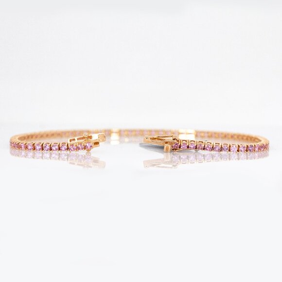 Ceylon Pink Sapphire Tennis Bracelet in Solid 14K Rose Gold | Fine Jewelry - Picture 7 of 7